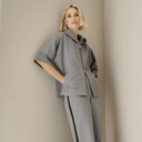 Margittes 3/4 Sleeve Jacket In Soft Grey With Hood