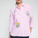 Vilagallo Pink and White Stripe Shirt With Flower Embroidery