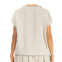 Grizas Linen Ruffle Front Top In Stone