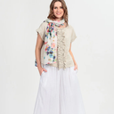 Grizas Linen Ruffle Front Top In Stone