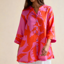 Sahara Palm Mirage Linen Shirt In Pink And Coral