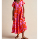 Sahara Palm Mirage Linen Flared Dress In Pink And Coral