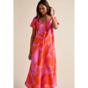 Sahara Palm Mirage Linen Flared Dress In Pink And Coral