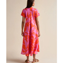 Sahara Palm Mirage Linen Flared Dress In Pink And Coral