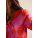 Sahara Palm Mirage Linen Flared Dress In Pink And Coral