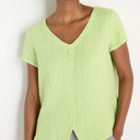 Sahara Waffle Linen V-Neck Top In Lime