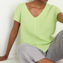 Sahara Waffle Linen V-Neck Top In Lime