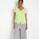 Sahara Waffle Linen V-Neck Top In Lime