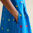 Sahara Summer Embroidered Squares Bubble Dress in Blue Multi