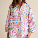 Sahara Painted Geometric Linen Top In Multi