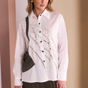 Naya Specked Placement Print Shirt With Gathered Colour Trim In White/Army