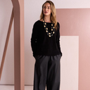Naya Circle Design Boat Neck Knit Top In Black