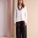 Naya Circle Design Boat Neck Knit Top In Cream