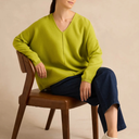 Sahara Merino Wool V Neck Jumper in Kiwi