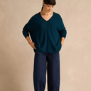 Sahara Merino Wool V Neck Jumper in Marine