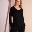 Naya Jersey Top With Mesh Insets At Sleeve in Black