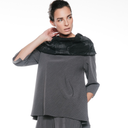 Igor Lavander Top With Shaw Collar In Grey Pinstripe