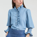Vilagallo Volantes Denim Shirt In Light Blue