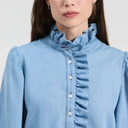 Vilagallo Volantes Denim Shirt In Light Blue