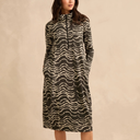 Sahara Dancing Waves Jersey Zip Neck Dress In Slate And Ecru