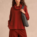 Sahara Merino Wool Cowl Neck Sweater in Conker