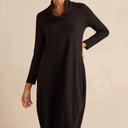 Sahara Fluid Crepe Bubble Dress In Black With Cowl Neck
