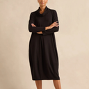 Sahara Fluid Crepe Bubble Dress In Black With Cowl Neck