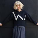 Lurdes Bergada Sweater In Black And Cream With Zigzag