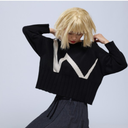 Lurdes Bergada Sweater In Black And Cream With Zigzag