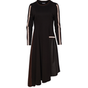 Naya Round Neck Dress With Print Pocket And Metallic Trim In Black And Choko