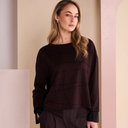 Naya Round Neck Top With Flocking Stitch Detail In Black And Choko