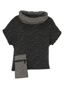 Kozan Stitch Top with Cowl Neck And Geometric Pattern In Charcoal And Cream