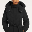 Beaumont Valea Quilted Long Coat With Hood In Black