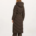 Beaumont Valea Quilted Long Coat With Hood In Dark Chocolate