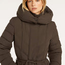 Beaumont Valea Quilted Long Coat With Hood In Dark Chocolate