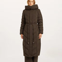 Beaumont Valea Quilted Long Coat With Hood In Dark Chocolate