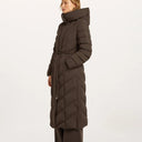 Beaumont Valea Quilted Long Coat With Hood In Dark Chocolate