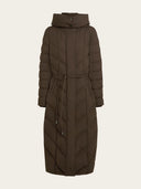 Beaumont Valea Quilted Long Coat With Hood In Dark Chocolate