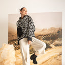 Kozan Echo Top With Long Raglan Sleeves In Black And Cream With Black Taffeta Pocket