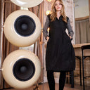Alembika Taffeta Dress With Striped Sleeve In Black