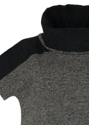 Kozan Judy Dress In Grey Herringbone With Cowl Neckline In Black Taffeta