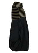 Kozan Avi Pinafore Dress With Black And Taupe Stripes, Cowl Neckline And Taffeta Skirt