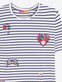 Vilagallo Striped Top In Blue And Cream With Heart Motif