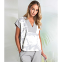 Naya Graphic Print V Neck Top In Grey And White