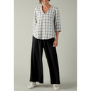 Sahara Grid Linen Top In Ecru And Night