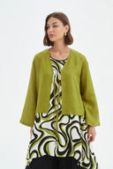 Tirelli Tie Front Linen Top In Chartreuse Green