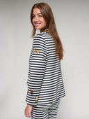 Vilagallo Navy And White Jacket With Heart Embroidery
