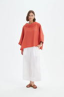 Tirelli Funnel Neck Boxy Linen Top In Rust