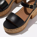 Fitflop Platform Leather/Cork Heeled Ankle-Strap Sandals Black