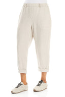 Grizas Linen Trouser With Turn Up In Stone